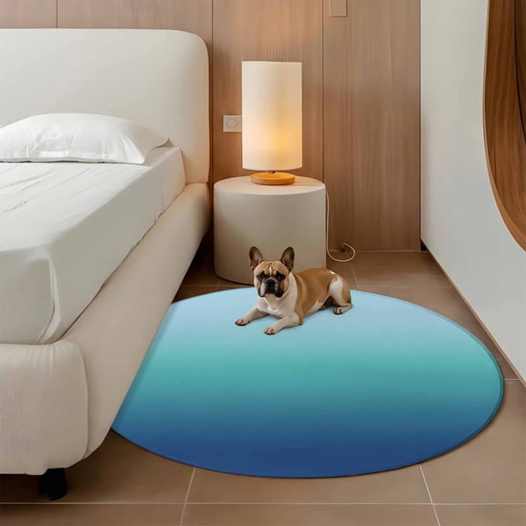 Blue Cyan 3ft Round Rug for Bathroom Accent Bedside Corner, Gradient Abstract Ombre Art Washable Non Slip Circle Area Rug for Small Spaces
