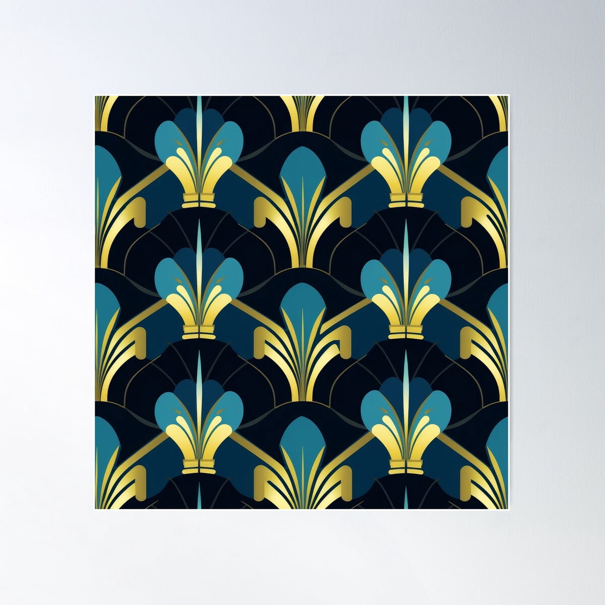 Blue, Cyan And Golden Hues Art Deco Pattern Poster Wall Art, Modern ...
