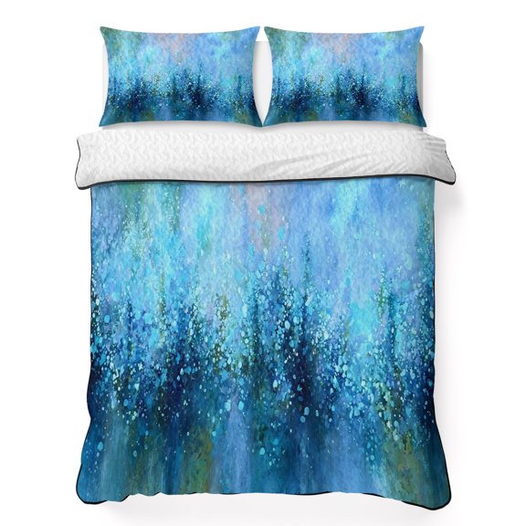 Blue Cyan Bubbles 3 Piece Quilt Bedding Set with 2 Pillow Shams, Abstract Nature Dreamy Lightweight Bedspread Coverlet, Soft Breathable All Season Quilt, 96 x 106 Inch