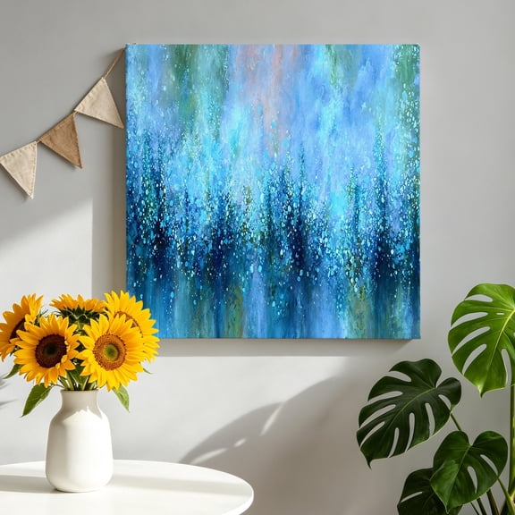 Blue Cyan Bubbles Canvas Wall Art, Abstract Nature Dreamy Framed Canvas Wall Decor Picture Print Artwork Decorations for Living Room Office Ready to Hang 10" x 10"