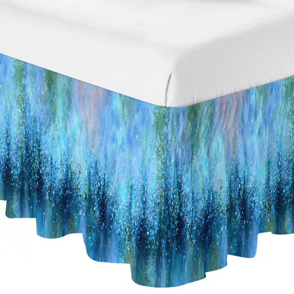 Blue Cyan Bubbles Ruffle Bed Skirt Queen Size Abstract Nature Dreamy Adjustable Elastic Dust Bed Skirts Wrap Around Bedskirt Wrinkle Free Easy Fit with 16 Inch Drop