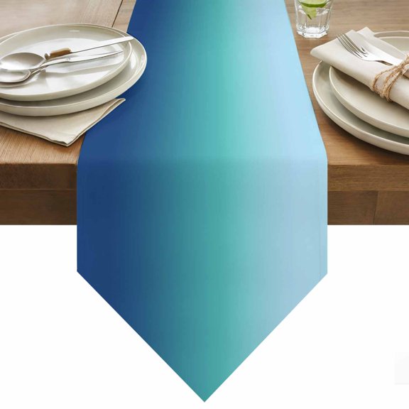 Blue Cyan Table Runner 72 Inches Long Gradient Abstract Ombre Art Table Runners for Dining Room Tabletop Dresser Scarf Home Party Banquet Wedding Holiday Decoration