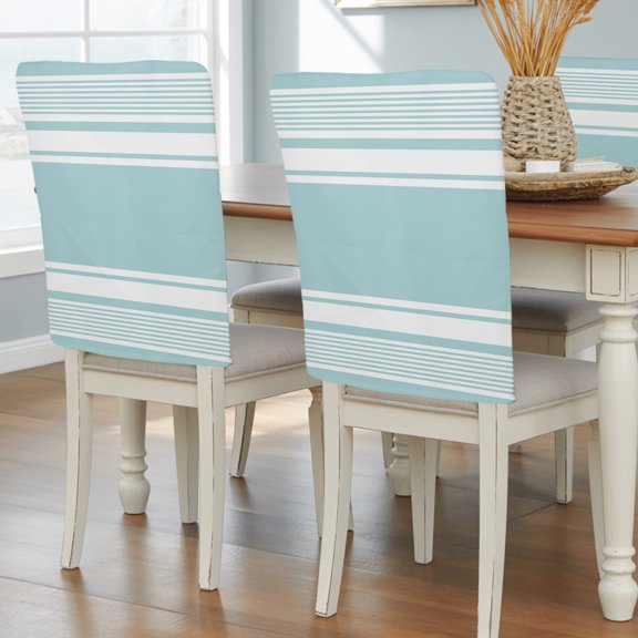 Blue Cyan White Striped Chair Covers Set of 4 Geometric Horizontal Lines Chair Back Covers Stretch Removable Washable Slipcovers Protector for Dining Room Kitchen Party Decor