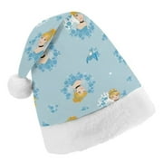Blue D-isney&Cinderella in Wreaths Santa Hat for Kids,Christmas Hat,Xmas Hat,Unisex Velvet Classic Santa Claus Hat for New Year Party