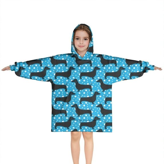 Blue Dachshunds Dog Blanket Hoodies for Kids 6-13YR Oversize Wearable Blanket Hoodies for Boys Girls Teens
