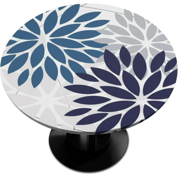 Blue Dahlia Round Fitted Tablecloth Elastic Edged Floral Table Cover Waterproof Wipeable Table Cloth Tablecloth Fits Tables up to 36"-42"