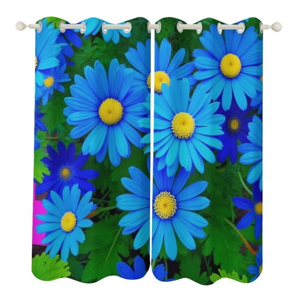 Blue Daisies Pattern 2 Panels 3D Printing Pattern Curtain for Bedroom Living Room Kitchen Window Decoration Home