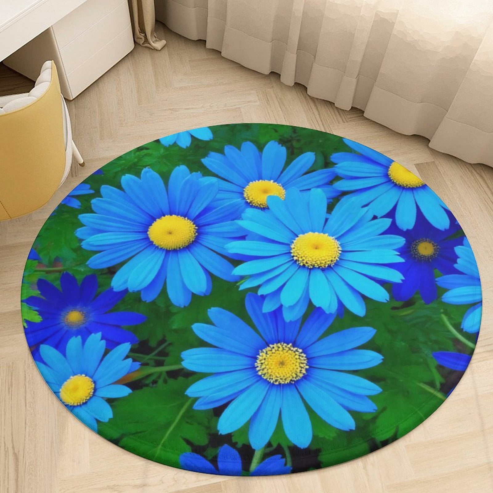 Blue Daisies Pattern Round Area Rugs for Bedroom Living Room, 5FT Soft ...