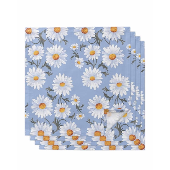 Blue Daisy Cloth Napkins Washable Set of 4, Spring Floral Summer Botanical Watercolor Reusable Dinner Table Napkins Cloth Bulk for Weddings Kitchen Restaurants Hotel Events Parties 20 x 20 Inch