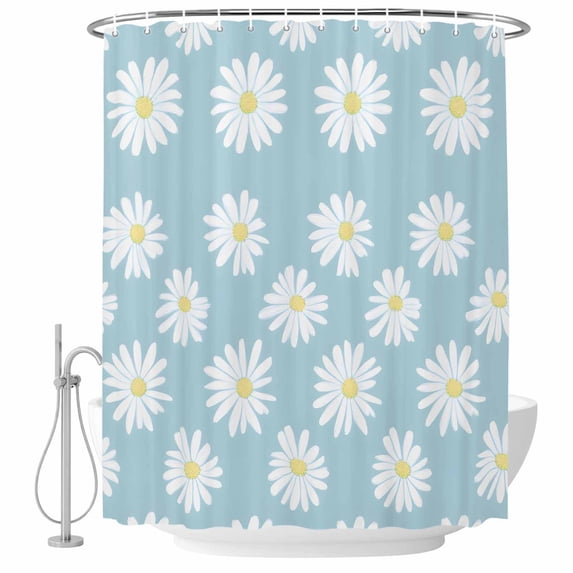 Blue Daisy Fabric Shower Curtain Spring Floral Washable Shower Curtains for Bathroom, Waterproof Bath Curtain with Hooks Home Decor 72x84in