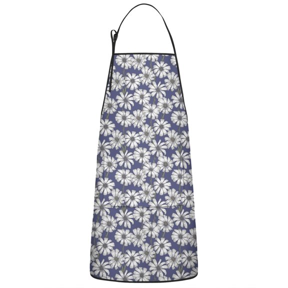 Blue Daisy Flower Floral Pattern Apron-Garden Aprons for Women with Pockets-Cotton Linen Waterproof Kitchen Cooking Gardening Aprons Adjustable for Kitchen,Cooking,BBQ and Salon 33x27 Inch