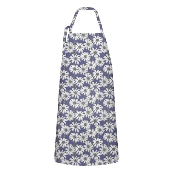Blue Daisy Flower Floral Pattern Apron-Garden Aprons for Women with Pockets-Cotton Linen Waterproof Kitchen Cooking Gardening Aprons Adjustable for Kitchen,Cooking,BBQ and Salon 33x27 Inch