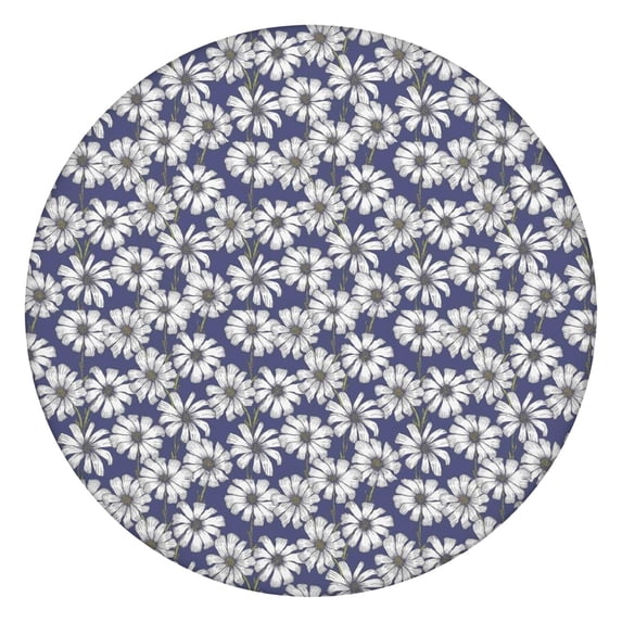 Blue Daisy Flower Floral Pattern Round Fitted Tablecloth with Elastic Edge,Dining Table Cover Waterproof,Outdoor Round Tablecloth for Camping,Dining,Indoor and Outdoor