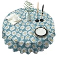 thumbnail image 1 of Blue Daisy Flower Floral Pattern Round Tablecloth 60"x60",Wrinkle Wipeable Table Cloth for Kitchen Dining Room Picnic Patio Party, 1 of 6