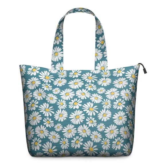 Blue Daisy Flower Floral Pattern Travel Tote Bags for Women Carry On,Large Weekender Bags for Women Travel,Multi Functional Duffle Bag for Work,Shopping,Sports