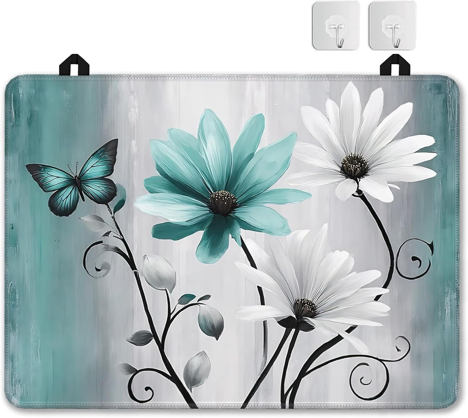 Blue Daisy Flower Glass Top Stove Cover Protector,Rustic Butterfly Floral Heat Resistant Stove Top Cover, Large Size Range Covers for Electric Stove Countertop Mat, 28 x 20 Inch