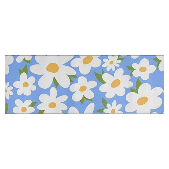 Blue Daisy Flower Green Leaves Pattern Kitchen Rug Mat,Kitchen Runner Rugs Non Skid Washable,Decorative Kitchen Floor Mats for Kitchen,Sink,Laundry,17"X47"