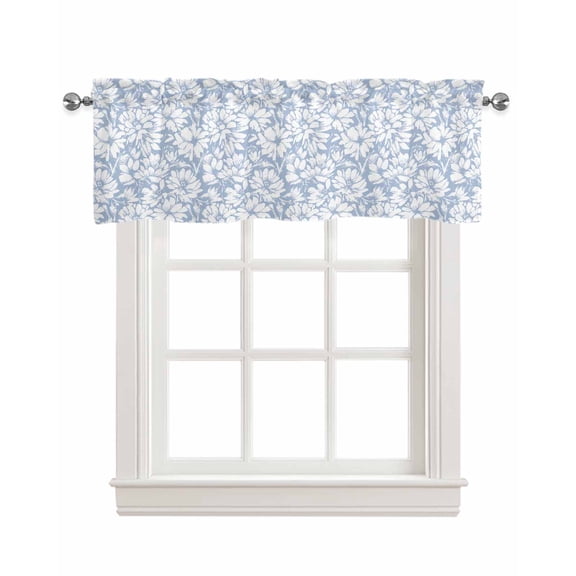 Blue Daisy Flower Linen Curtain Valance for Bedroom/Bathroom/Kitchen/Office/Living/Dining Room Windows,Vintage Abstract Botanical Floral Rod Pocket Topper Drapes Decorative Cafe Drapery Panel 54x18