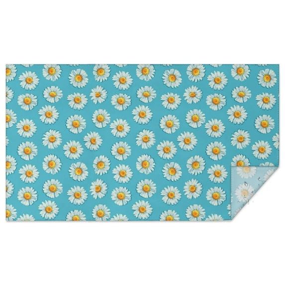 Blue Daisy Flower Pattern Rectangle Tablecloth 60"x102",Waterproof Polyester Rectangle Table Cloth, Wipeable Spillproof Polyester Tablecloth for Dining, Camping, Indoor and Outdoor
