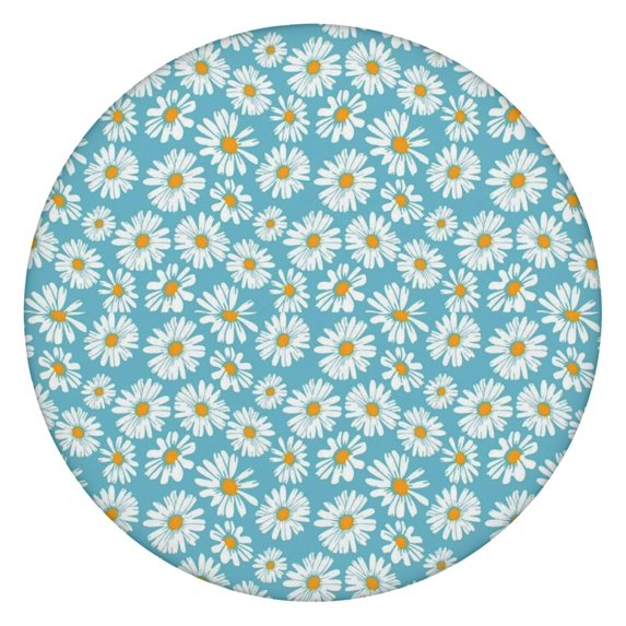 Blue Daisy Flower Pattern Round Fitted Tablecloth with Elastic Edge,Dining Table Cover Waterproof,Outdoor Round Tablecloth for Camping,Dining,Indoor and Outdoor