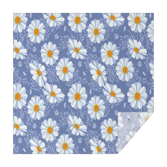 Blue Daisy Flower Pattern Square Tablecloth,Waterproof Square Table Cover,Wipeable Spillproof Washable Table Cover for Home Kitchen Party Decor 52"x52"(132x132cm)