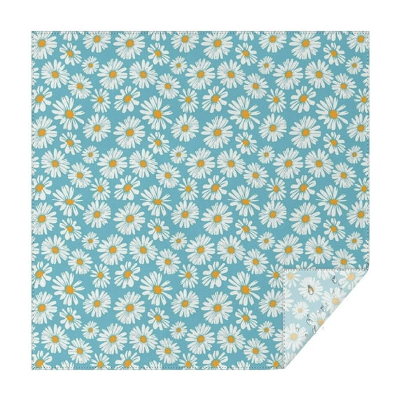 Blue Daisy Flower Pattern Square Tablecloth,Waterproof Square Table Cover,Wipeable Spillproof Washable Table Cover for Home Kitchen Party Decor 52"x52"(132x132cm)