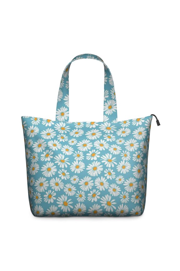 Blue Daisy Flower Pattern Travel Tote Bags for Women Carry On,Large Weekender Bags for Women Travel,Multi Functional Duffle Bag for Work,Shopping,Sports