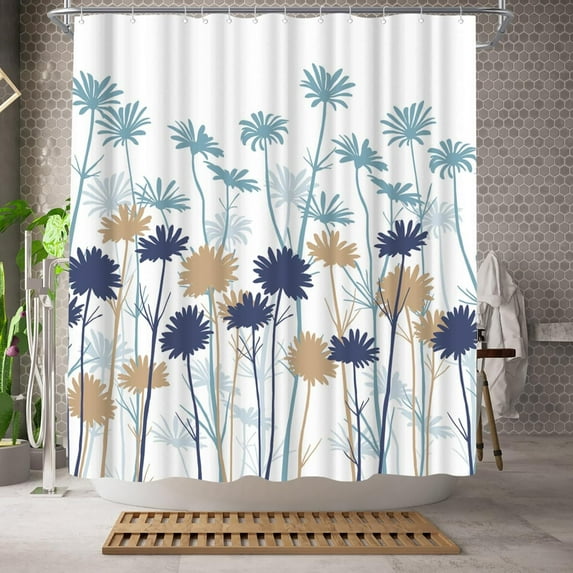 Blue Daisy Flower Waterproof Shower Curtain Floral Shower Curtain Blue Bathroom Decor Polyester Fabric with hooks 36"W x 72"L (Pack of 1)