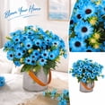 thumbnail image 1 of Blue Daisy Flowers Artificial with Green Leaves, Fake Flowers for Home Decor Living Room, Farmhouse Table Centerpiece Decor 1 Pack, 1 of 4