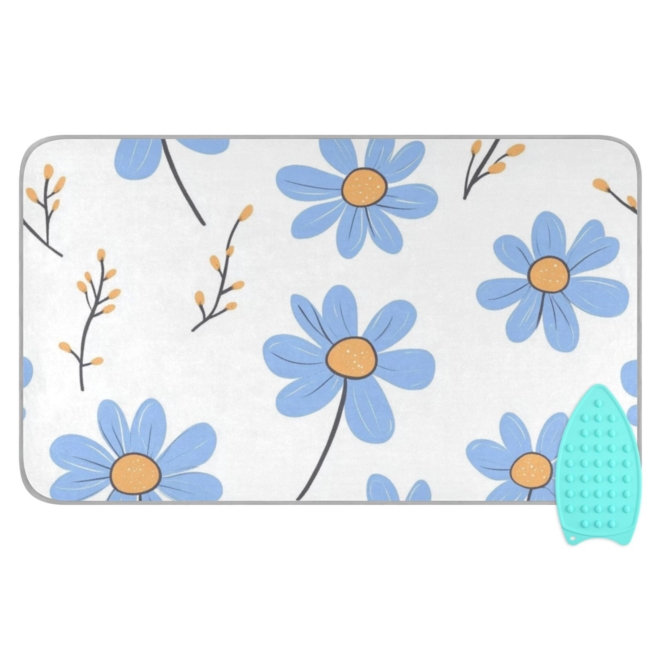 Blue Daisy Flowers Cute Cartoon Ironing Mat Blanket Portable Travel Ironing Pad Heat Resistant Pad 47.2" x 27.6”
