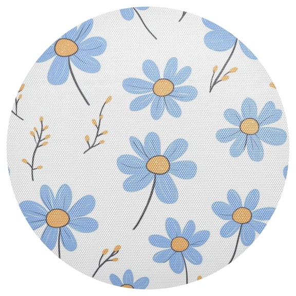 Blue Daisy Flowers Cute Cartoon PVC Round Grid Placemat Table Mat 1 Pc 15.4" x 15.4"
