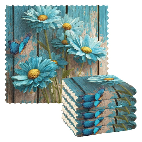 Blue Daisy Kitchen Cloth Dish Towels for Drying Washing Absorbent Dish ...