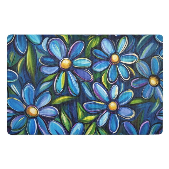 Blue Daisy Painting Floor Door Mat Outdoor Indoor for Home Entrance Welcome Mats 32"x20"