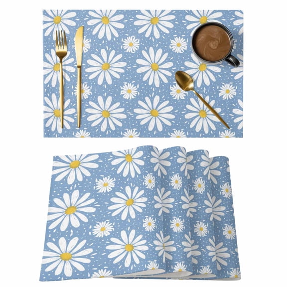 Blue Daisy Placemats Set of 8 Spring Floral Elegant Pastoral Botanical Place Mats Indoor Wipeable Table Mats Washable Cloth Dining Table Placemats for Kitchen Holiday Party Home Decor 13x19 Inch
