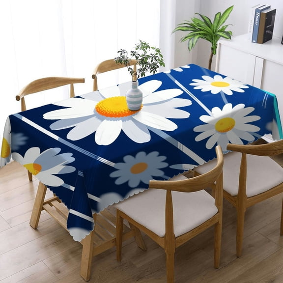 Blue Daisy Tablecloths for dining table,  Holiday-Themed Design - Machine-Made Rectangular Tablecloth, Cafe, dinner, picnic
