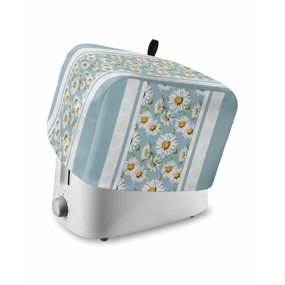 Blue Daisy Toaster Cover 4 Slice, Large Kitchen Appliance Covers, Farmhouse Floral Blue Striped Toaster Oven Cover with Loop, Bread Machine Cover Polyester Dust Cover Protection