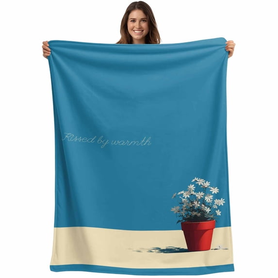 Blue Daisy Vase Blanket Soft Cozy Warm Throw Blanket for Couch, Plush Fuzzy Flannel Fleece Blankets for Sofa, Spring Floral Modern Art Bed Blankets Lightweight Gifts for Women, 50"x60"