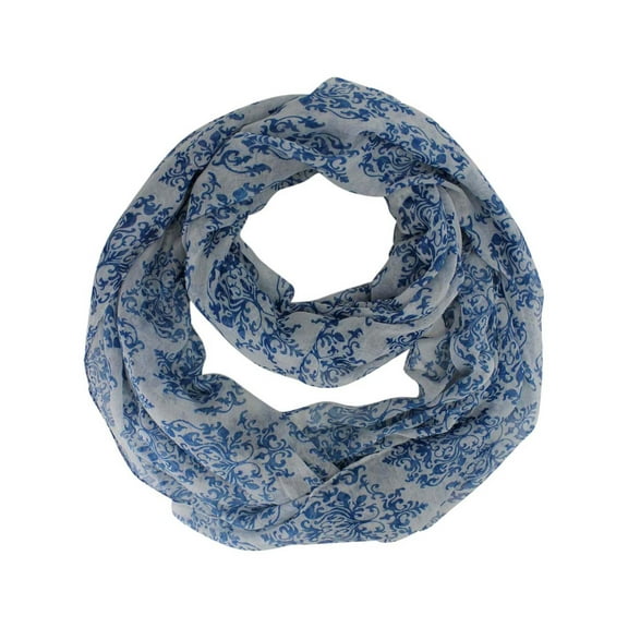 Blue Damask Brocade Print Infinity Scarf