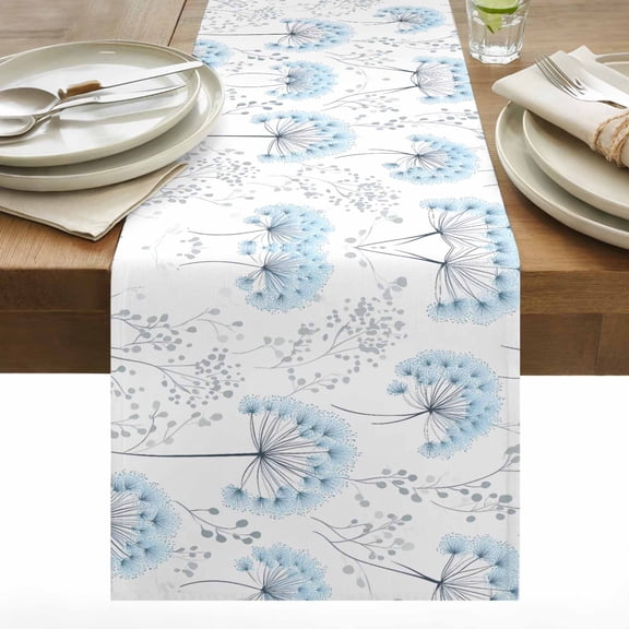 Blue Dandelion Cotton Linen Table Runner Pastoral Flowers Farmhouse Plant Dining Table Runners for Home Decor Party Dining Room Restaurant Kitchen 13" x 36"