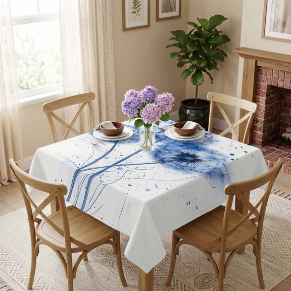 Blue Dandelion Square Tablecloth 54x54 Inch Retro Watercolor Plant Waterproof Polyester Tablecloth for Dining Table, Washable Table Cover for Kitchen Dining Room Wedding Decoration,Stain Resistant