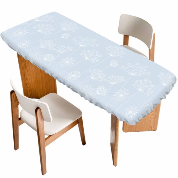 Blue Dandelion Table Cloths for 8 Foot Rectangle Tables, Spring Modern Minimalist Country Flower Patio Waterproof Elastic Fitted Tablecloths, Washable Rectangular Table Cover for Camping