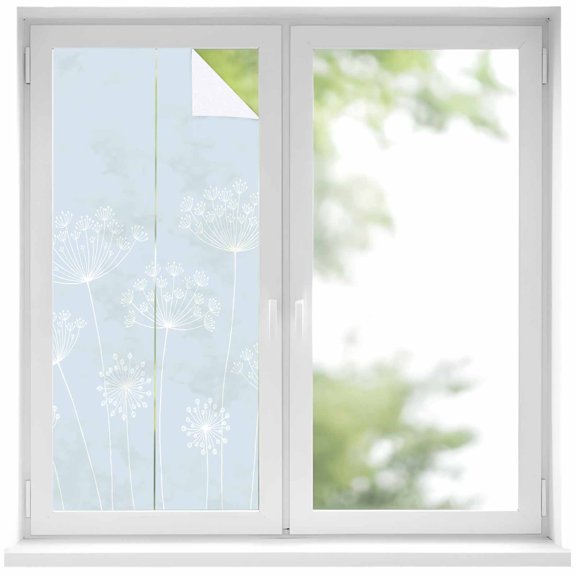 Blue Dandelion Window Privacy Film, Spring Modern Minimalist Country Flower Static Cling UV Sun Blocking Heat Control Window Tint Day and Night, Non-Adhesive One Way Privacy Cover 19.6''x39.3''