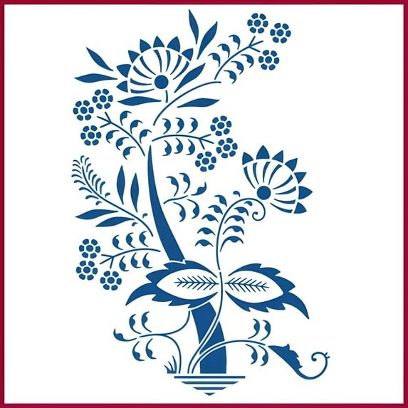 Blue Danube 1 Stencil - Blue Onion Style Flower Floral Arrangements Bouquet Colonial Romantic DIY Vase Pitcher Decor Painting Gifts Crafts Laser Cut Mylar Reusable Templates - The Artful Stencil
