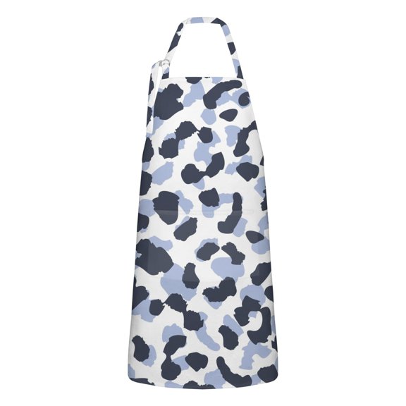 Blue and Dark Blue Leopard Pattern Apron-Garden Aprons for Women with Pockets-Cotton Linen Waterproof Kitchen Cooking Gardening Aprons Adjustable for Kitchen,Cooking,BBQ and Salon 33x27 Inch