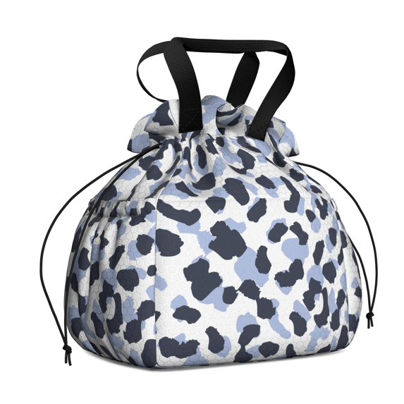 Blue and Dark Blue Leopard Pattern Drawstring Lunch Bag Women - Drawstring Lunch Bag Insulated for Work Office - Stain-Resistant Large Lunchbags for Women with Multi-Pockets