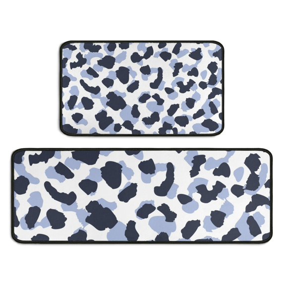 Blue and Dark Blue Leopard Pattern Kitchen Rugs Sets Of 2,Anti Fatigue Kitchen Mat Rugs Non Slip Washable,Decorative Kitchen Floor Mats for Kitchen,Sink,Laundry,17"X30"+17"X47"