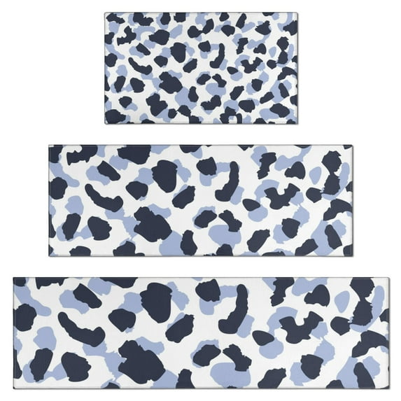 Blue and Dark Blue Leopard Pattern Kitchen Rugs Sets Of 3,Kitchen Runner Rugs Non Skid Washable,Decorative Kitchen Floor Mats for Kitchen,Sink,Laundry,17"x30"+ 17"x47" + 17"x59"
