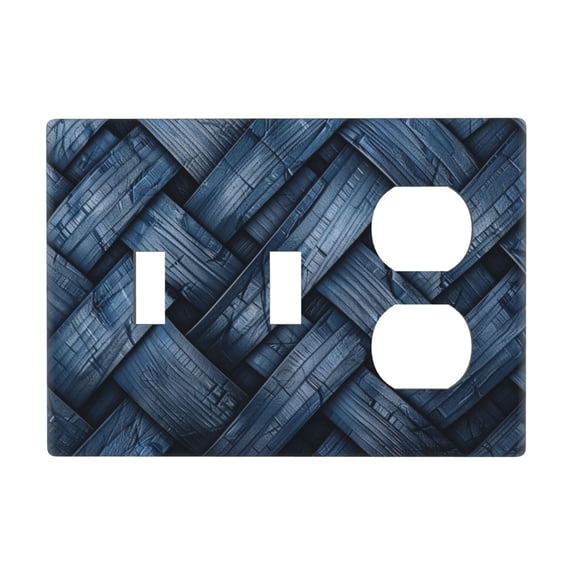 Blue Dark Fabric Mix 3 Gang Toggle Light Switch Cover Decorative Switch Plates and Outlet Covers Wall Plates for Electrical Kitchen Home Office Art Decor