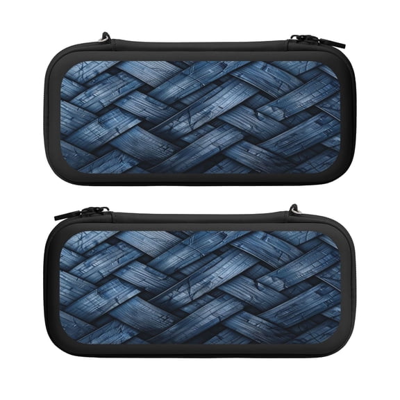 Blue Dark Fabric Mix, Carrying Case For Nintendo Switch & OLED Version, Eva Lightweight Shockproof Protective Pouch Case for Game Console & Accessories with 10 Game Card Slot & Wristband, Black