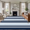 thumbnail image 1 of Blue Dark Washable Living Room Rugs 5'x7', Blue Striped Minimalist Contrast Vertical Stripes Low Pile Throw Large Area Rugs Non-Slip Sturdy Edge Binding Carpet for Dining Room Bedside Kitchen, 1 of 9